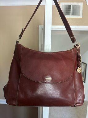 Brahmin Brown Leather Shoulder Bag Purse with free Dragon Fly Bah charm